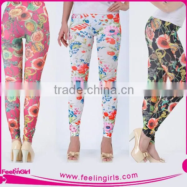 New Design Flower Custom Printed Colorful Running Girls Tights photo-2