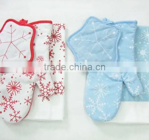 Printed Cotton Kitchen Towel Set Pot Holder Oven Mitten China Supplier Christmas Kitchen Set photo-2