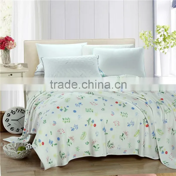 Flowers and Grasses Printed Knitted Cotton Blanket / Throw Cotton Blanket