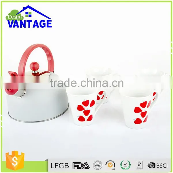 3pcs Kettle Sets With Ceramic Cups Stainless Steel Non-electric Water Whistling Kettle for Induction Cook photo-5