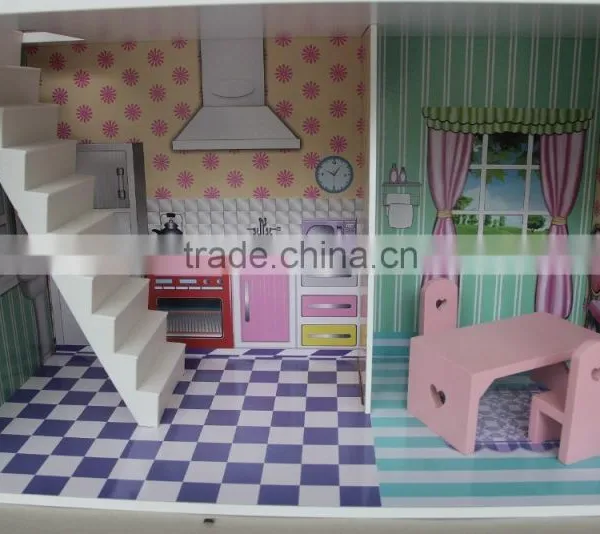 Children Toys New 2016 Design Mother Garden Wooden House Toys Strawberry Pink Double Floor Simulation Dollhouse photo-3