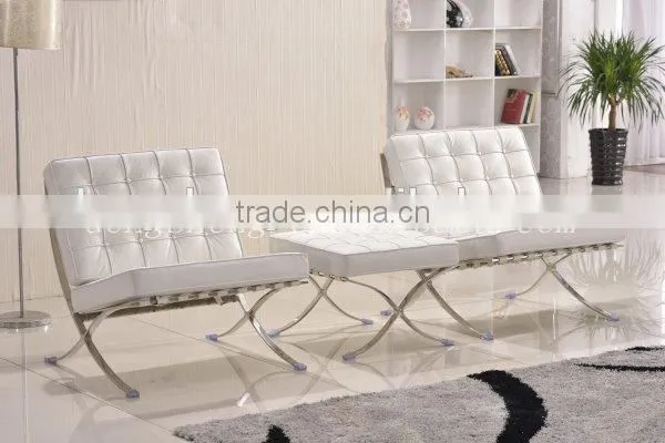 Mid Century Modern Classic Barcelona Style Replica Lounge Chair&Ottoman With PU or White Leather and Stainless Steel Frame photo-3