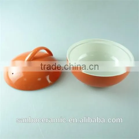 Ceramic Soup Pot/orange Cooking Soup Pot/small Tureen Unique Shape Orange Color Glazed photo-3