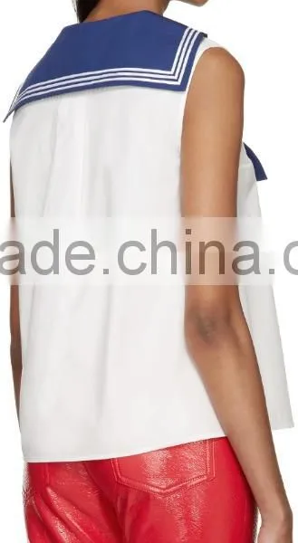 2016 Fashion Sleeveless White and Navy Sailor Blouse HST8010 photo-4