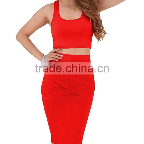Womens Sexy Crop Top Long Skirt Two Piece Black Club Dress Bodycon Bandage Dress photo-4