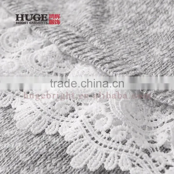 Long Sleeve Lace Hem Pullover Girls Knitted Sweater photo-2