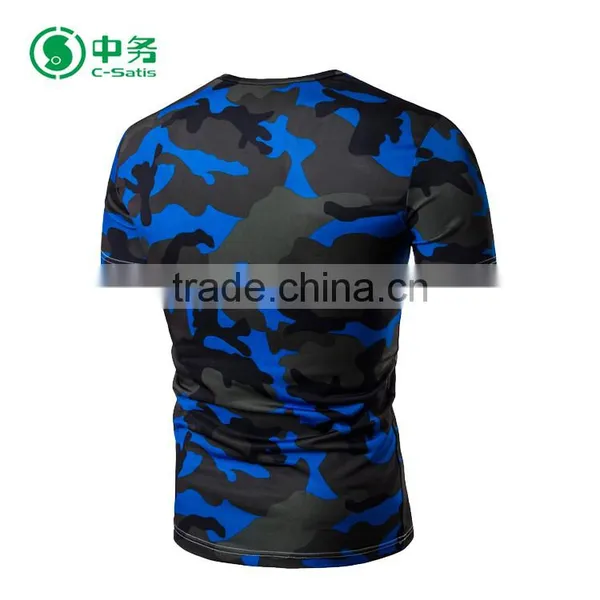 High Quality Summer Casual Clothes V-Neck Short Sleeve Camo Print T-Shirt for Men photo-4