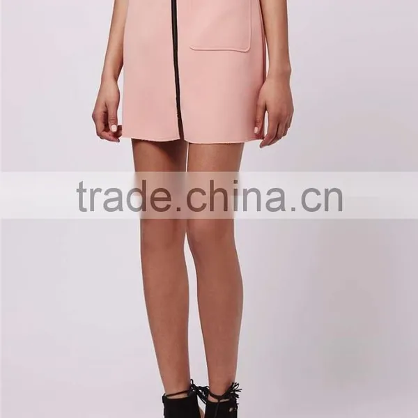 Wholesale OEM Servicees Zip Up A Line Skirts Women 2016 Crepe Patch Pocket Skirts 2016 photo-4