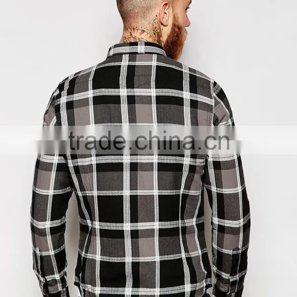 Mens Black and White Check Shirt in Bulk photo-2