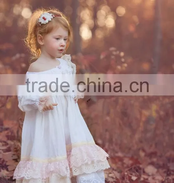 Girls Classic Long Sleeved Vintage Lace Embellished Nightgown Baby Kids Christmas Sleepwear 100% Cotton Lace Crochet Dress photo-2