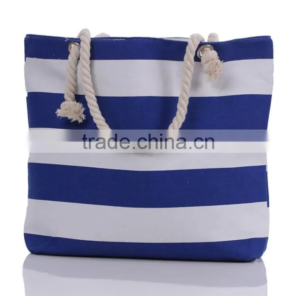 New Arrival Personalized Monogrammed Striped Fashionable Canvas Beach Tote Bag photo-6