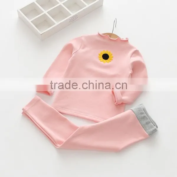 100% Cotton High Quality Solid Color Autumn Embroidery Girls Clothing Sets photo-2