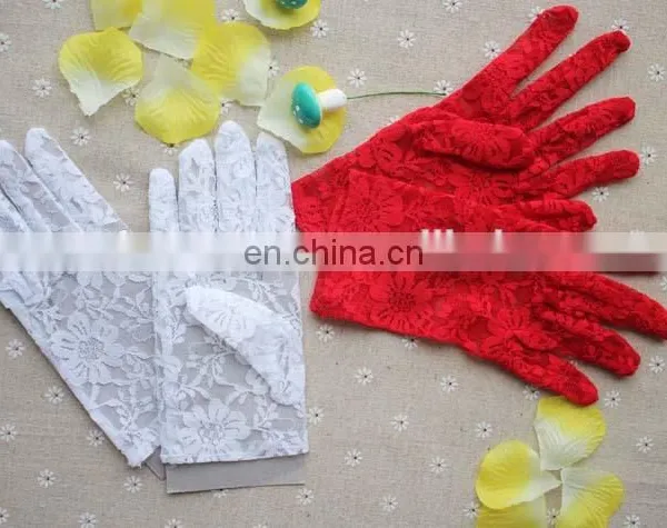 Women's Sexy Black Red White Ivory Wrist Length Wedding Hand Gloves Driving Short Lace Bridal Gloves photo-2