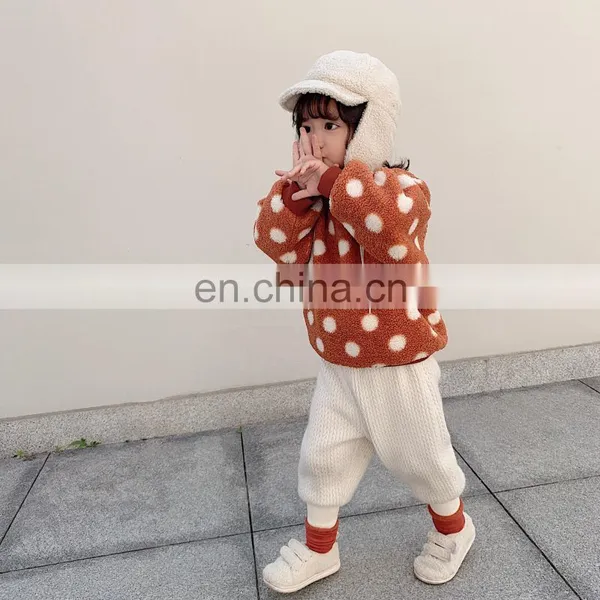 6344 Hot Selling New Arrival Cute White Dot Crew Neck Plus Velvet Kids Girls Sweater photo-6