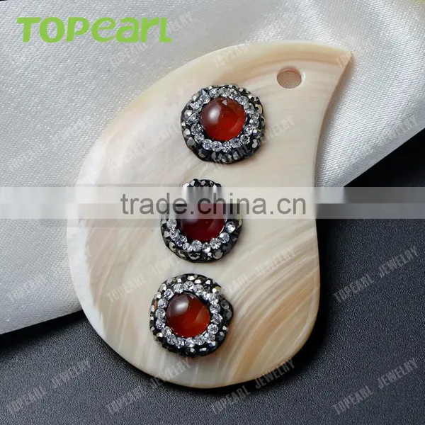 Topearl Jewelry Most Popular White Shell Pendant Rhinestone Pendant Clay Pave Red Agate Stone SPD06 photo-3