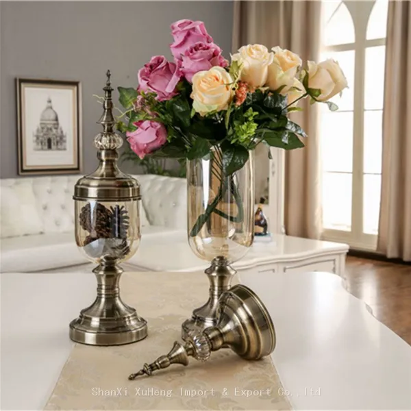High Stand Ramadan Vase Decor Luxury Gold Wedding Crystal Vase With Lid Flower Glass Arrangement photo-3