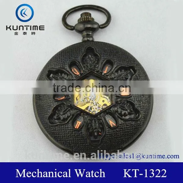 erotic automaton pocket watch Black hollow engraving quartz automatic pocket watch