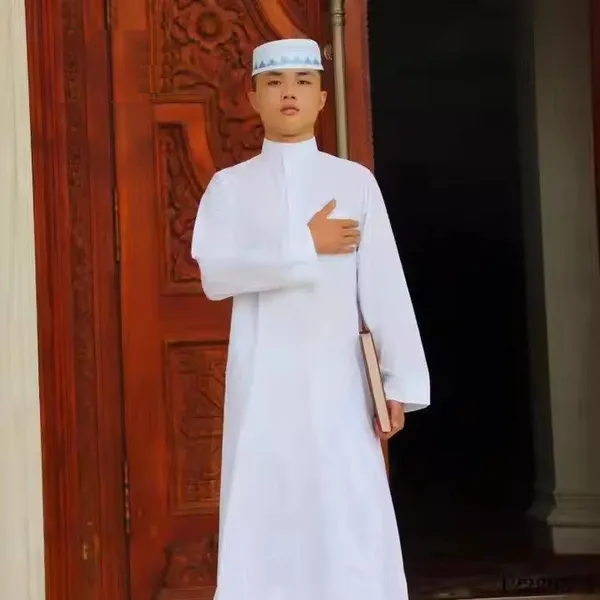 TR 80/20 Polyester/Viscose Woven High-grade Breathable Fabric White Middle Robe Arabian Medium Robe Islamic Robe photo-5