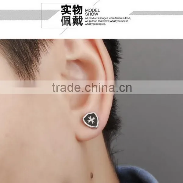 Men's Titanium Steel Stud Earrings Golden Shield Cross Mini Earrings Punk Style Design photo-3