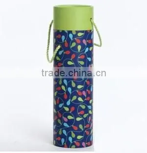 Round Wine Tube Box With Rope Handle Fancy Cyclinder Wine Box photo-3
