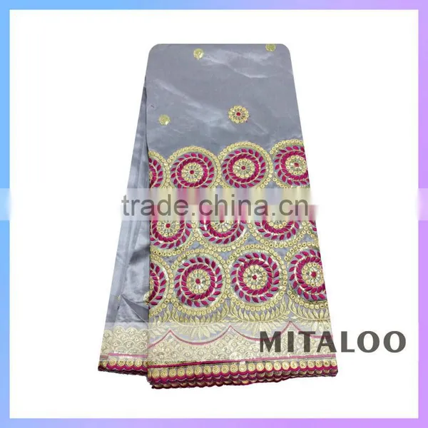 Mitaloo Leaf Green Silk George Lace Fabrics Hot Selling African Raw Silk George Fabrics for 2015 photo-4