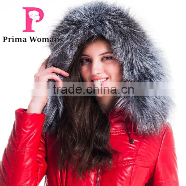 New 2016 Women Winter Leather Jacket Medium Length Slim Fit Coat With Brown Fox Fur Hat Overcoat photo-6