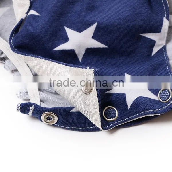 New Design Summer White Star Blue Style Sleeveless Cute Cotton Fancy Baby Girl Rompers photo-6