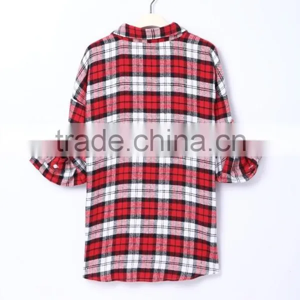 Women Fashion Long Sleeve Red Plaid Shirt photo-2