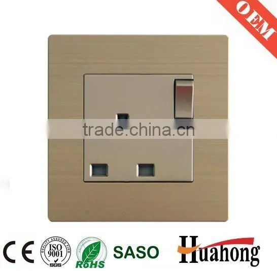 Aluminium 13A Wall Socket With Switch and Neon for Hotel and Villa