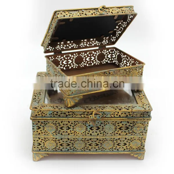 Decorative Jewelry Mirror Wholesale Trinket Box,Antique Metal Trinket Box photo-2