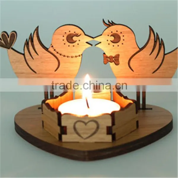 Wholesale Wood Carved Candle Holder , Wooden Candle Holders for Weddings , Birds Shape Tealight Unfinished Wood Candle Holders