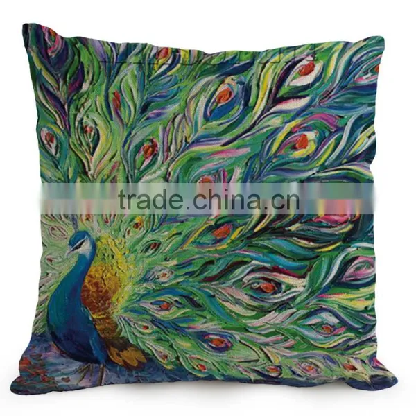 45*45cm Real High Qulity Peacock Sofe Cushion Covers Decorative Vintage Blue Linen Square Cushion Cover 18" Christmas Gift photo-5