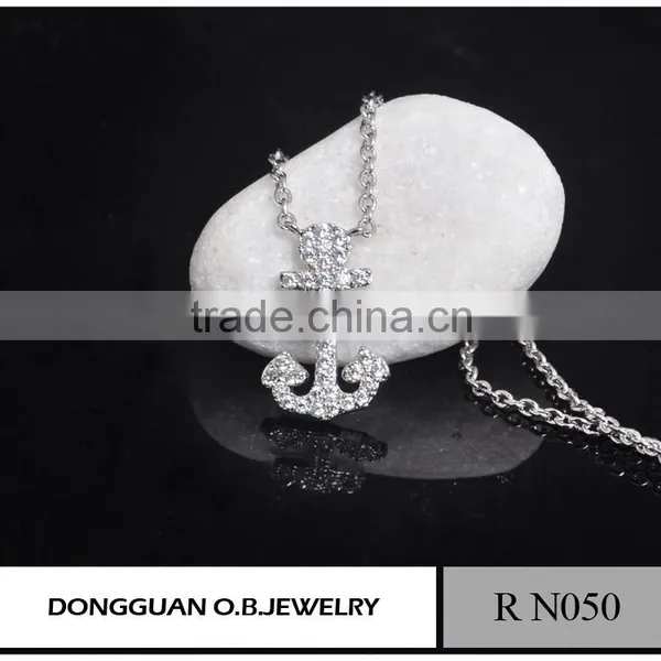 Cheapest Stainless Steel Pendant Anchor Necklace/Crystal Letter White Gold Necklace photo-3