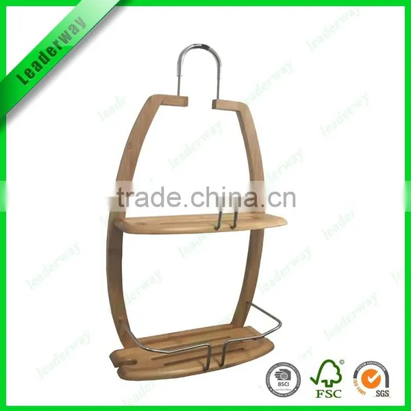 2-tier Shelf Bamboo Hanging Bathroom Shower Caddy With Towel Rack photo-4