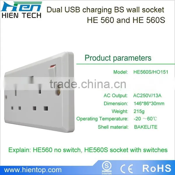 BS 13A Universal Socket Outlet 2 Gang UK Standard Electric Socket With USB photo-4