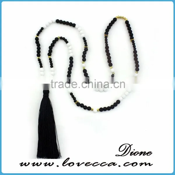 Single Layer Long Chain Black Agate Bead Tassel Fashion Necklace photo-3