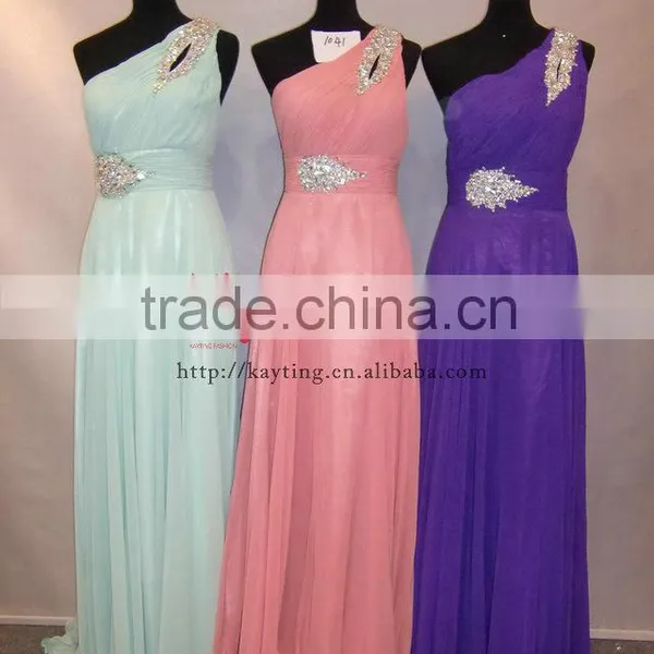 New One-shoulder Ruffle and Beaded Long Kaftan Pink Evening Dress photo-4