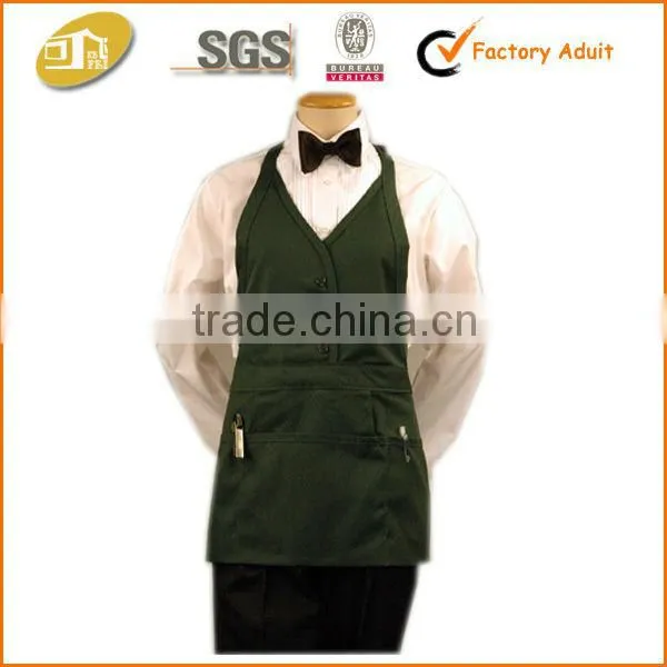 V-Neck Apron With Center Divided Patch Pocket Hotel Uniform photo-4