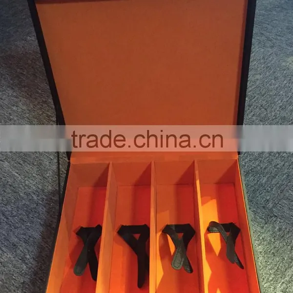 Factory Wholesale Custom High-grade Black PU Leather 4 Bottles of Red Wine Champagne Boxes photo-4