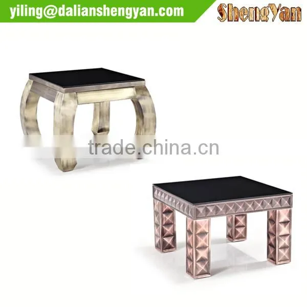 Gold Finish 4 Legged Glass Modern Side Table photo-5