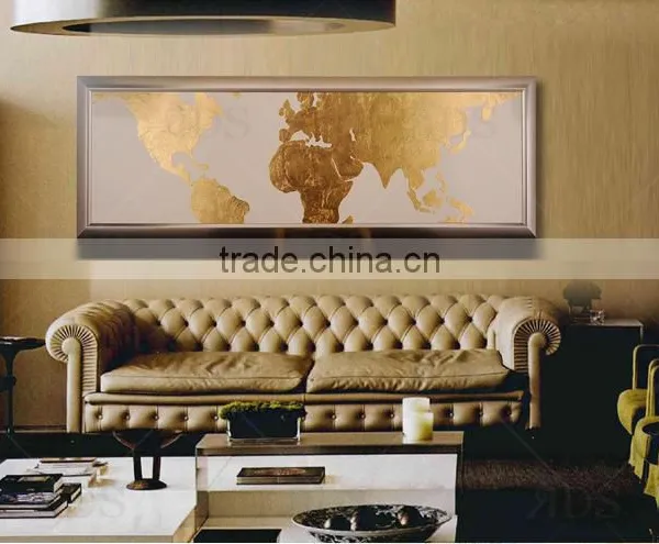 Framed Handmade World Map With Gold Leaf Painting Modern Wall Art photo-2