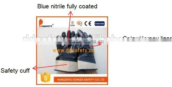 DDSAFETY Cotton Jersey Liner Safety Cuff With Full Blue Nitrile Coating Heavy Duty Glove photo-6