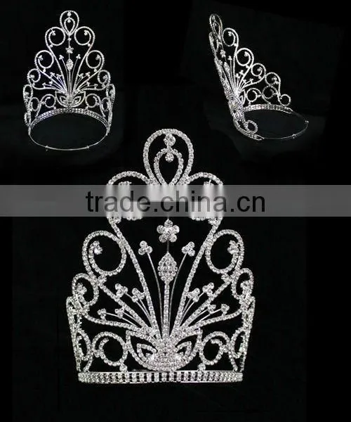 Large Rhinestone Beauty Contest Crystal Jeweled Pageant Crowns Halo H172-142 photo-2