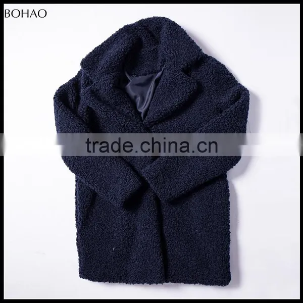 2015 Winter Fashion Blue French Terry Wool Fabric Coat photo-2