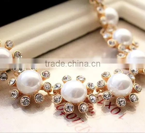 Korea Fashion Trendy Lady Pearls Rhinstone Necklace photo-2