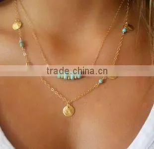 2016 Lateste Design Turquoise Beads Gold Layer Pendant Necklace Jewelry