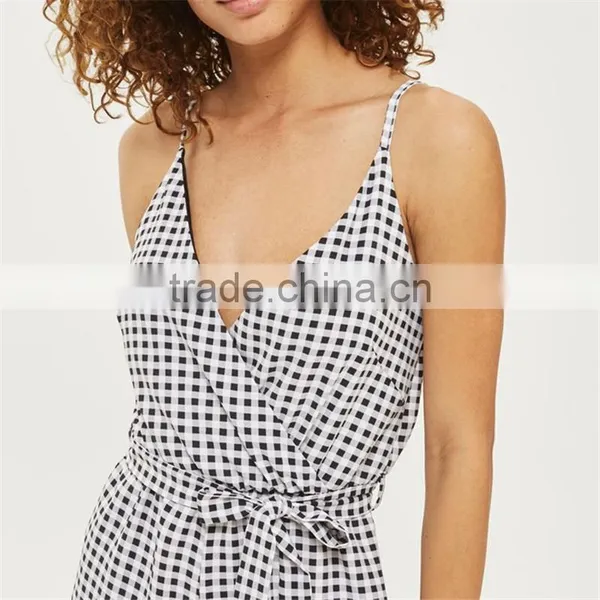 White Cut Away Slit Back Plaid Print Romper Playsuit photo-2