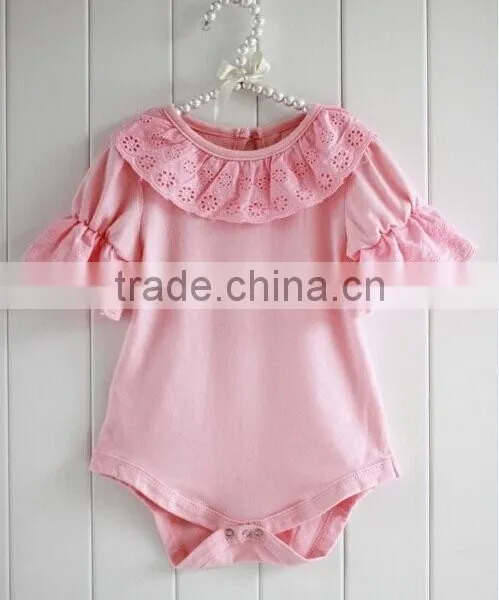 Newborn Baby Clothes Baby Bodysuit Romper Short Sleeve Lace Colla Bodysuit Romper
