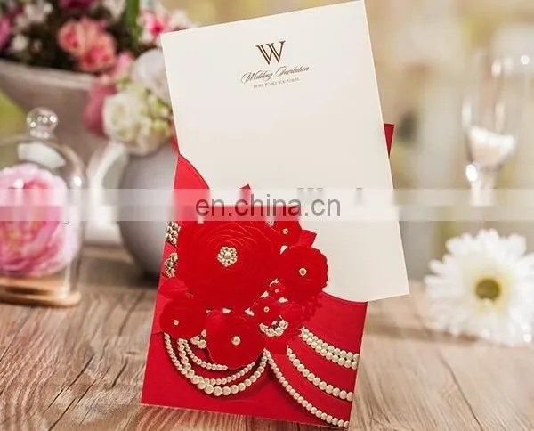 Wedding Items Chinese 6039 Red Big Flower Free Customized Wedding Invitation Card photo-4