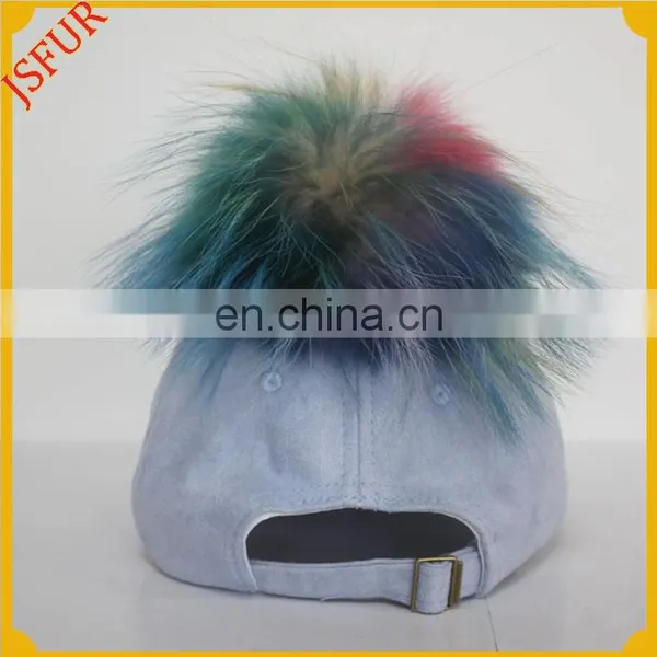 Raccoon Fur Pom Pom Women Hip Hop Spring Sports Cap photo-3